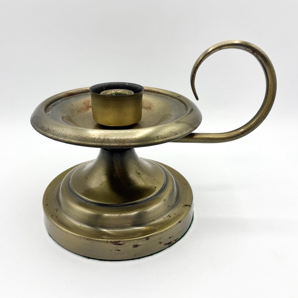 Vintage Large Brass Metal Candlestick Candle Holder Patina / Wear?